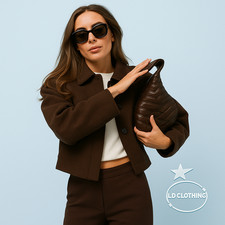 Brown Suede-Style Stand Collar