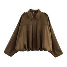 Women Faux Suede Bomber Jacket